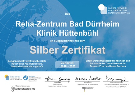 Silberzertifikat Deutsches Netz rauchfreier Krankenhäuser & Gesundheitseinrichtungen e. V. 